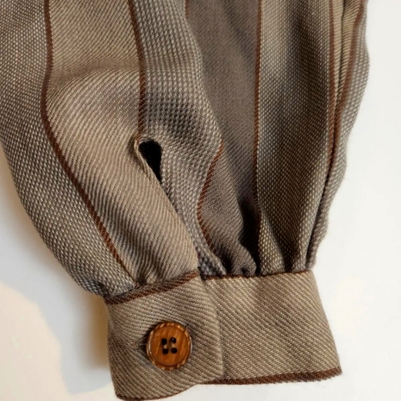 Vtg 80's Albert Capraro 100% Wool Beige Striped Button Down Midi Dress! Size 10 - Picture 8 of 9